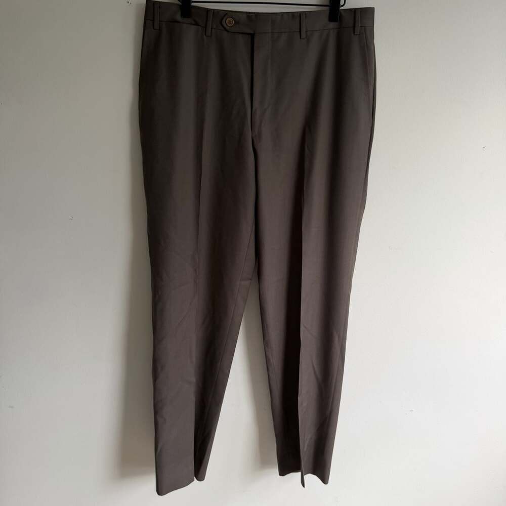 Canali Men’s 34 Brown Taupe Pleated Front 100% Wool Dress Pants Made in Italy